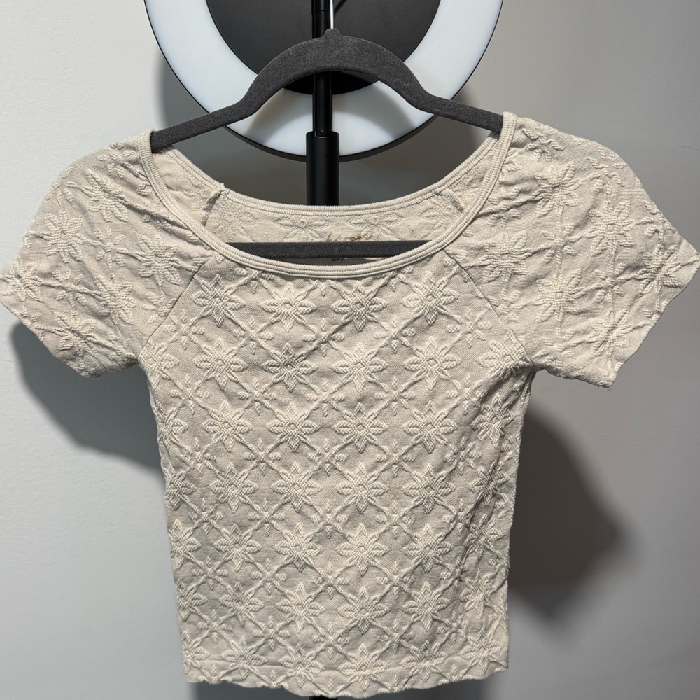 Pink Rose Cream Fitted Ribbed Crop Top
